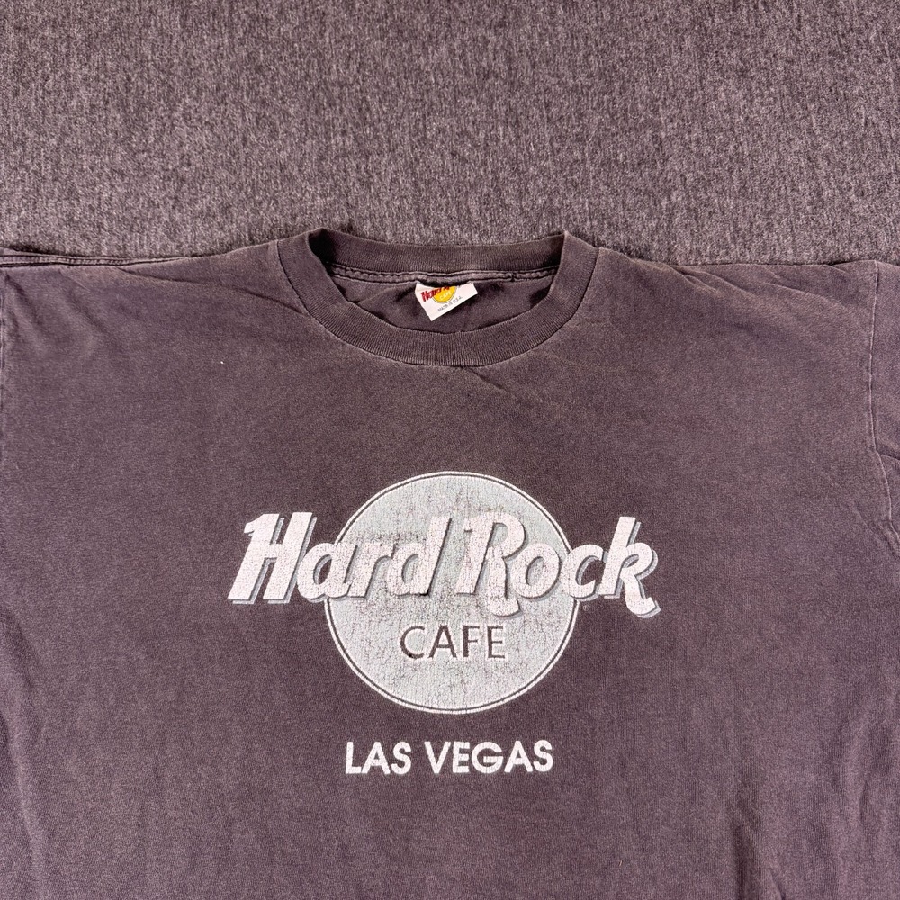 Vintage Hard Rock Cafe Las Vegas Mens Gray Graphic Print T-Shirt Size X-Large